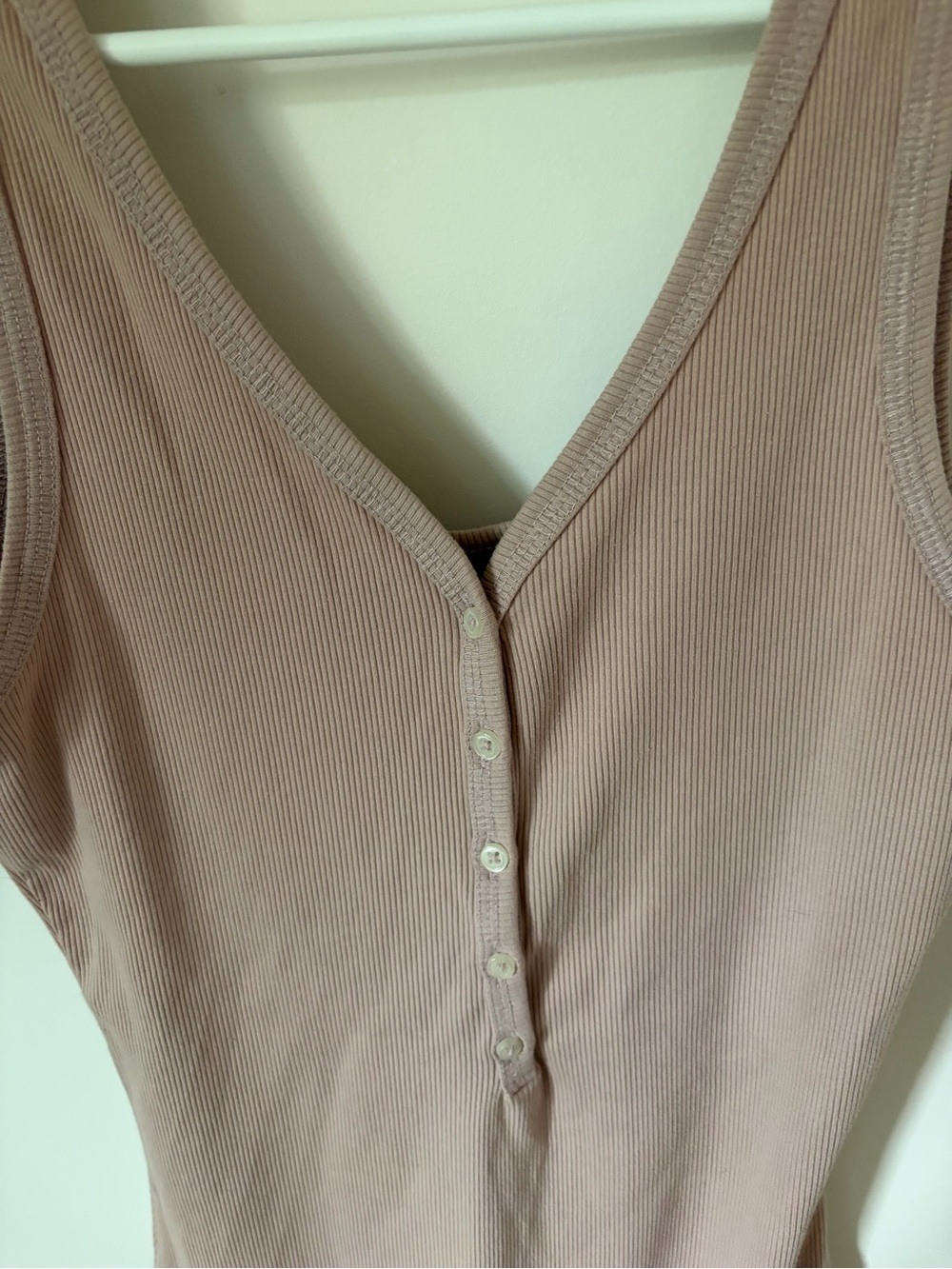 Women's Ribbed Button-Front pink bodysuit - Picture 4 of 9